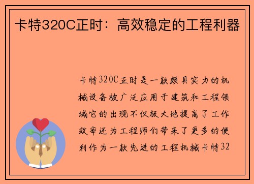 卡特320C正时：高效稳定的工程利器